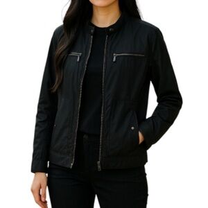 ZARA Black Moto Jacket Pockets Lightweight Zip  Front Baddie *As is* Size S